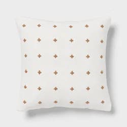 Plus Stitch Square Edge Pillow Ivory/Light Brown - Threshold™: Cotton Dobby Fabric, Indoor Use, Oeko-Tex Certified