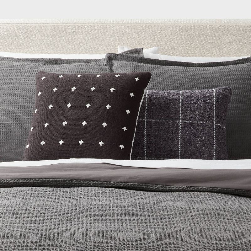 slide 2 of 4, Plus Stitch Square Edge Pillow Black/Ivory - Threshold™: Cotton Dobby Fabric, Indoor Use, Sewn Seam Closure, 1 ct