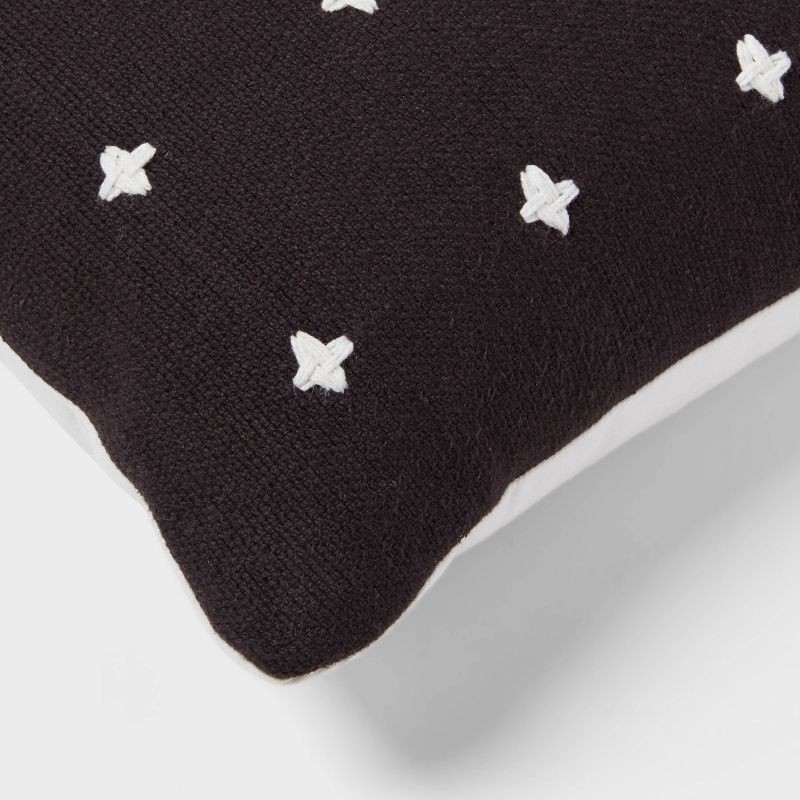slide 4 of 4, Plus Stitch Square Edge Pillow Black/Ivory - Threshold™: Cotton Dobby Fabric, Indoor Use, Sewn Seam Closure, 1 ct