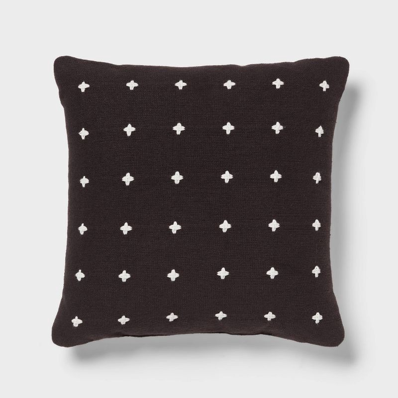 slide 1 of 4, Plus Stitch Square Edge Pillow Black/Ivory - Threshold™: Cotton Dobby Fabric, Indoor Use, Sewn Seam Closure, 1 ct
