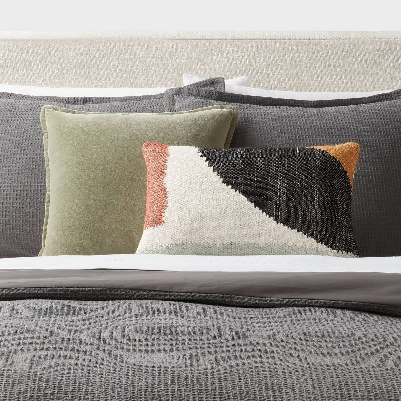 slide 2 of 4, Mod Abstract Woven Colorblock Oblong Dec Pillow Ivory/Green/Gold - Threshold™: Jacquard Rectangle Accent for Indoor Use, 1 ct
