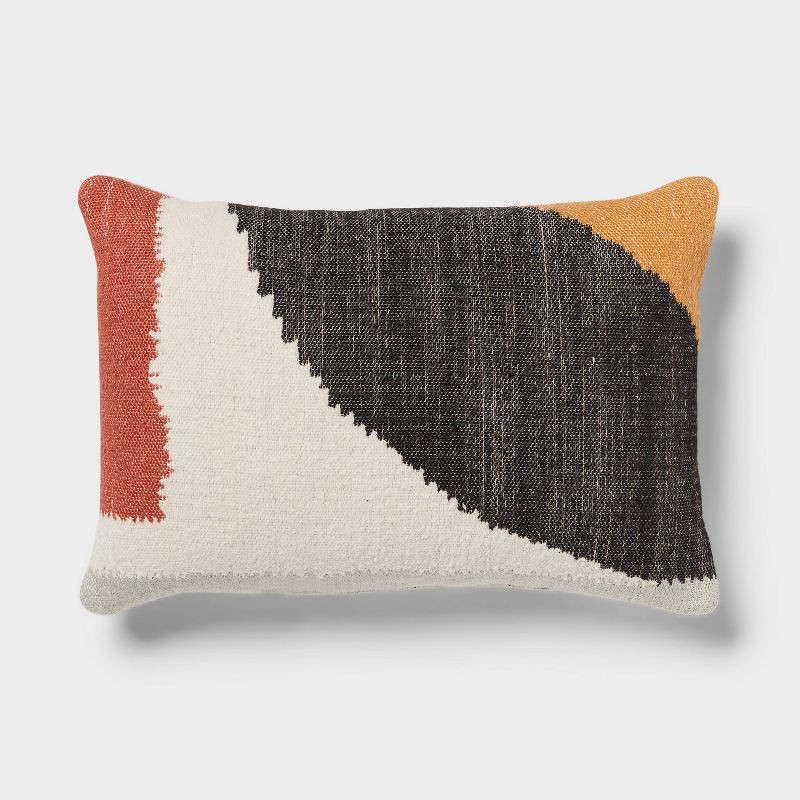 slide 1 of 4, Mod Abstract Woven Colorblock Oblong Dec Pillow Ivory/Green/Gold - Threshold™: Jacquard Rectangle Accent for Indoor Use, 1 ct
