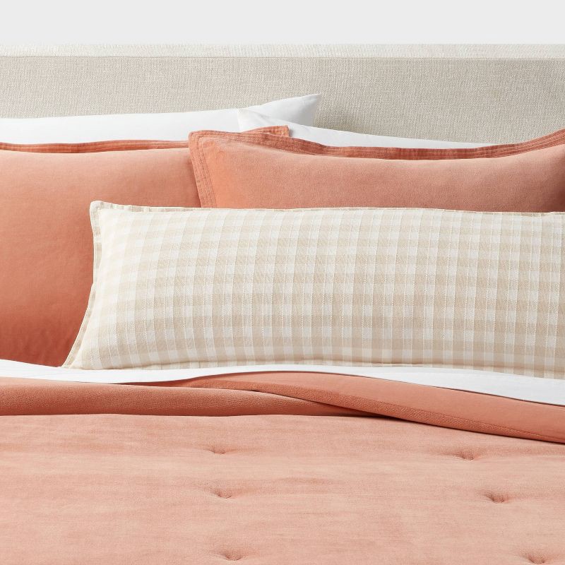 slide 2 of 4, Gingham OS Oblong Dec Pillow Khaki/Ivory - Threshold™: Cotton Rectangle Lumbar Support, Indoor Use, 1 ct