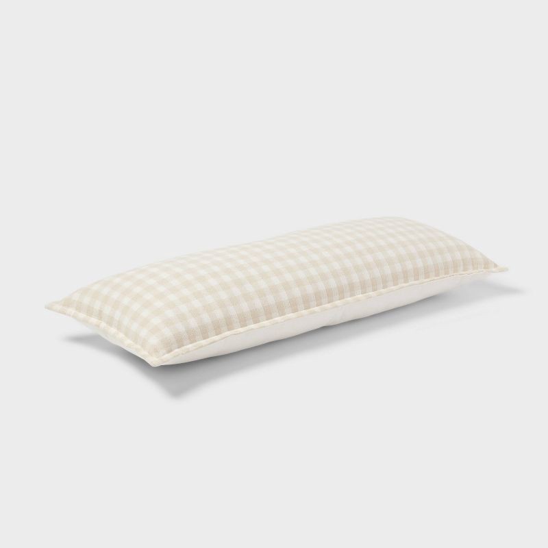 slide 3 of 4, Gingham OS Oblong Dec Pillow Khaki/Ivory - Threshold™: Cotton Rectangle Lumbar Support, Indoor Use, 1 ct