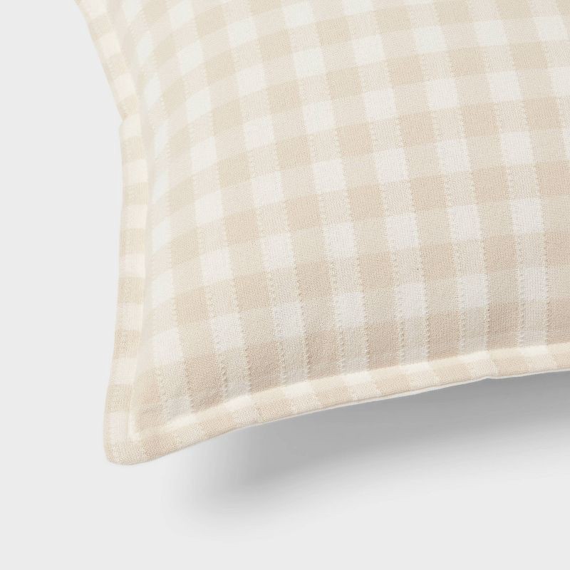 slide 4 of 4, Gingham OS Oblong Dec Pillow Khaki/Ivory - Threshold™: Cotton Rectangle Lumbar Support, Indoor Use, 1 ct
