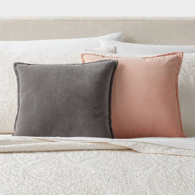 slide 2 of 4, Velvet Reverse Oblong Dec Pillow Dark Gray - Threshold™: Cotton Fabric, Indoor Square Shape, Sewn Seam Closure, 1 ct