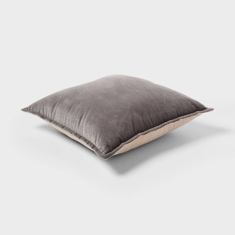 slide 3 of 4, Velvet Reverse Oblong Dec Pillow Dark Gray - Threshold™: Cotton Fabric, Indoor Square Shape, Sewn Seam Closure, 1 ct