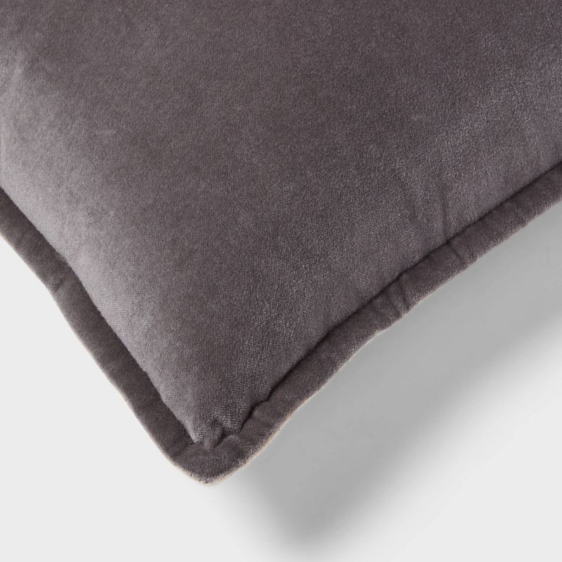 slide 4 of 4, Velvet Reverse Oblong Dec Pillow Dark Gray - Threshold™: Cotton Fabric, Indoor Square Shape, Sewn Seam Closure, 1 ct