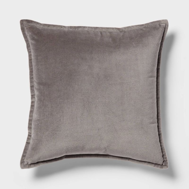slide 1 of 4, Velvet Reverse Oblong Dec Pillow Dark Gray - Threshold™: Cotton Fabric, Indoor Square Shape, Sewn Seam Closure, 1 ct