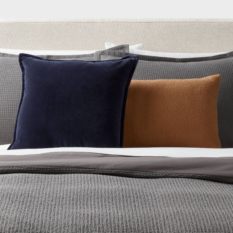 slide 2 of 4, Velvet Reverse Oblong Dec Pillow Navy - Threshold™: Indoor Cotton Fabric, Polyester Filled, Square Shape, Sewn Seam Closure, 1 ct
