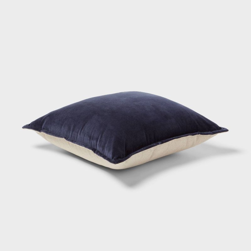 slide 3 of 4, Velvet Reverse Oblong Dec Pillow Navy - Threshold™: Indoor Cotton Fabric, Polyester Filled, Square Shape, Sewn Seam Closure, 1 ct