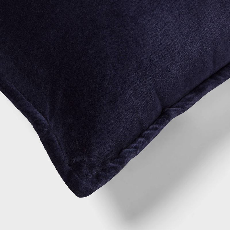 slide 4 of 4, Velvet Reverse Oblong Dec Pillow Navy - Threshold™: Indoor Cotton Fabric, Polyester Filled, Square Shape, Sewn Seam Closure, 1 ct