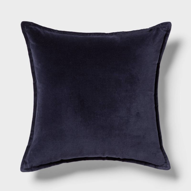 slide 1 of 4, Velvet Reverse Oblong Dec Pillow Navy - Threshold™: Indoor Cotton Fabric, Polyester Filled, Square Shape, Sewn Seam Closure, 1 ct