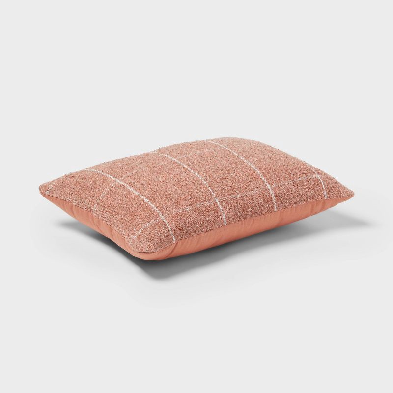 slide 3 of 4, Windowpane Woven Decorative Pillow Oblong Light Terracotta Pink - Threshold™: Rectangle Accent Cushion for Sofa, Polyester-Rayon Blend, 1 ct