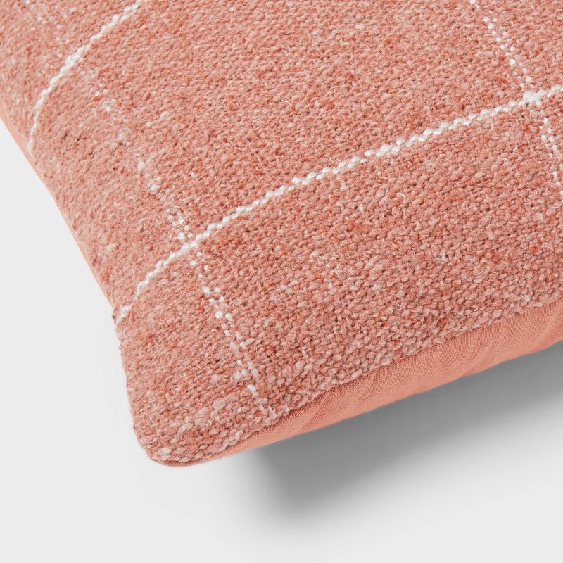 slide 4 of 4, Windowpane Woven Decorative Pillow Oblong Light Terracotta Pink - Threshold™: Rectangle Accent Cushion for Sofa, Polyester-Rayon Blend, 1 ct