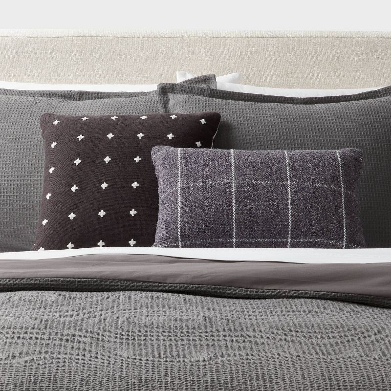 slide 2 of 4, Windowpane Woven Decorative Pillow Oblong Navy Blue - Threshold™: Indoor Rectangle Accent, Polyester-Rayon Blend, 1 ct