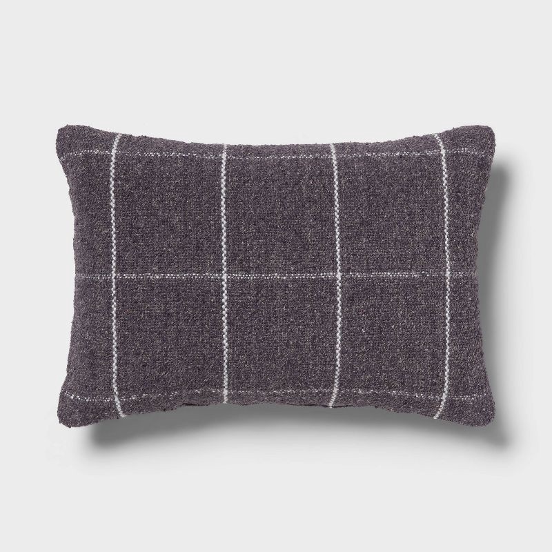 slide 1 of 4, Windowpane Woven Decorative Pillow Oblong Navy Blue - Threshold™: Indoor Rectangle Accent, Polyester-Rayon Blend, 1 ct