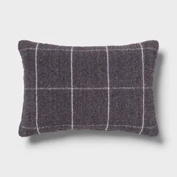 Windowpane Woven Decorative Pillow Oblong Navy Blue - Threshold™: Indoor Rectangle Accent, Polyester-Rayon Blend