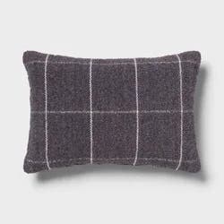 Windowpane Woven Decorative Pillow Oblong Navy Blue - Threshold™: Indoor Rectangle Accent, Polyester-Rayon Blend