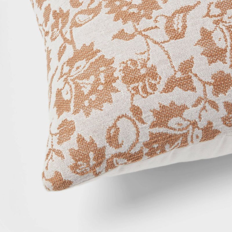 slide 4 of 4, Woven Floral Decorative Pillow Euro Brown - Threshold™: Cotton Fabric, Indoor Square Cushion, OEKO-TEX Certified, 1 ct