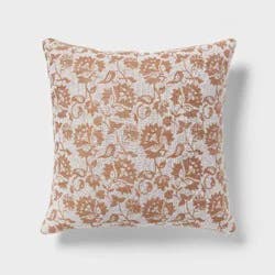 Woven Floral Decorative Pillow Euro Brown - Threshold™: Cotton Fabric, Indoor Square Cushion, OEKO-TEX Certified