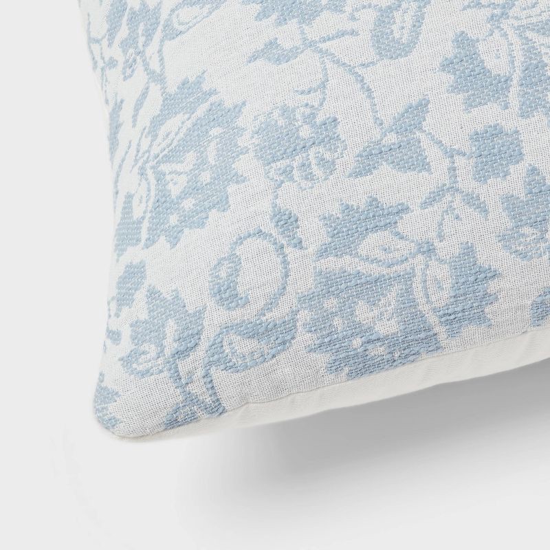 slide 4 of 4, Woven Floral Decorative Pillow Euro Sky Blue - Threshold™: Cotton Fabric, Indoor Square Cushion, OEKO-TEX Certified, 1 ct