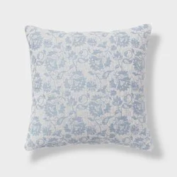 Woven Floral Decorative Pillow Euro Sky Blue - Threshold™: Cotton Fabric, Indoor Square Cushion, OEKO-TEX Certified