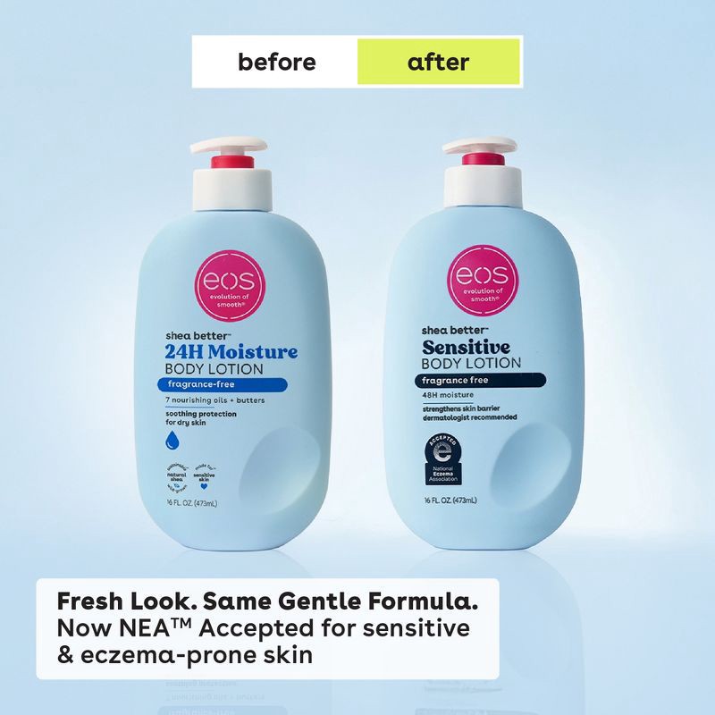 slide 3 of 8, eos Shea Better 24H Moisture Body Lotion - Fragrance Free - 16 fl oz, 16 fl oz