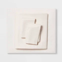 Queen Easy Care Cotton Blend Sateen Sheet Set Ivory - Room Essentials™: 225 Thread Count, OEKO-TEX Certified, Includes 4pc