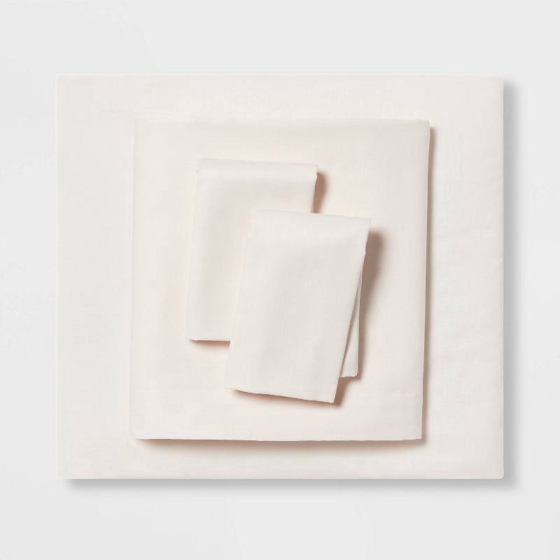 slide 1 of 4, King Easy Care Cotton Blend Sateen Sheet Set Ivory - Room Essentials™: 225 Thread Count, OEKO-TEX Certified, 1 ct