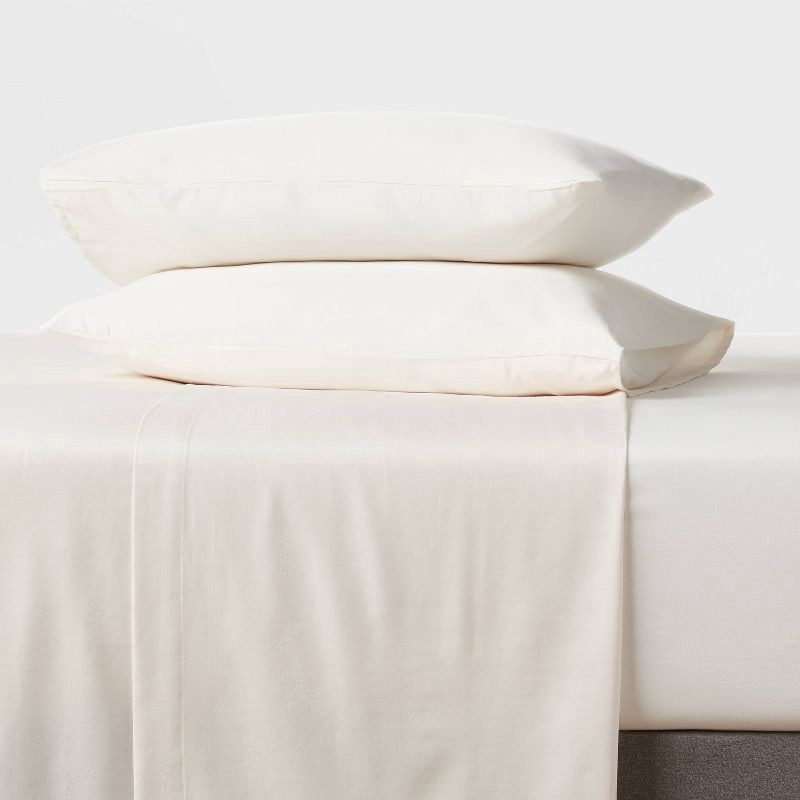 slide 2 of 4, Twin/Twin XL Easy Care Cotton Blend Sateen Sheet Set Ivory - Room Essentials™, 1 ct