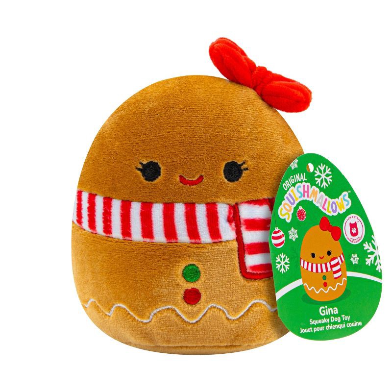 slide 2 of 8, Squishmallows 3.5" Gina The Gingerbread Single Squeaky Plush Dog Toy, 1 ct