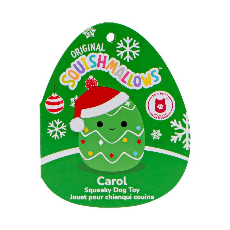 slide 8 of 8, Squishmallows 3.5" Carol The Christmas Tree Single Squeaky Plush Dog Toy, 1 ct