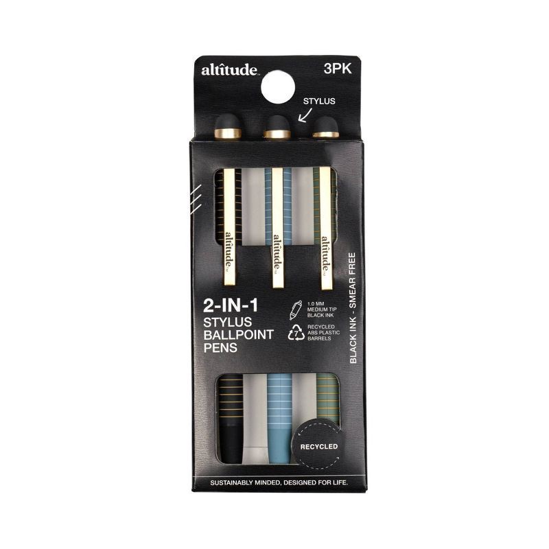 slide 2 of 5, Altitude 3pk Stylus Ballpoint Pens 1.0mm Black Ink, 3 ct