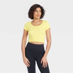 Women's Seamless Cropped Short Sleeve Top - All In Motion™ Lemon Yellow XS