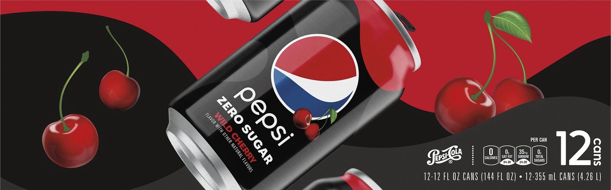 slide 5 of 5, Pepsi Zero Sugar Wild Cherry Soda, 12 ct