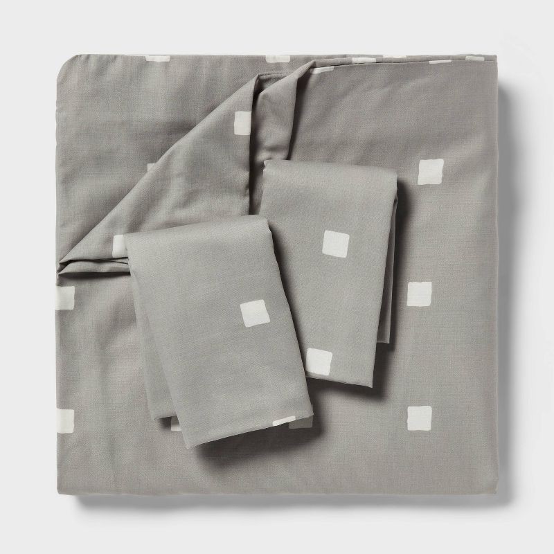 slide 4 of 4, Full/Queen Cotton Blend Sateen Duvet Cover and Sham Set Light Gray/White Dot - Room Essentials™: 225 Thread Count, OEKO-TEX Certified, 1 ct