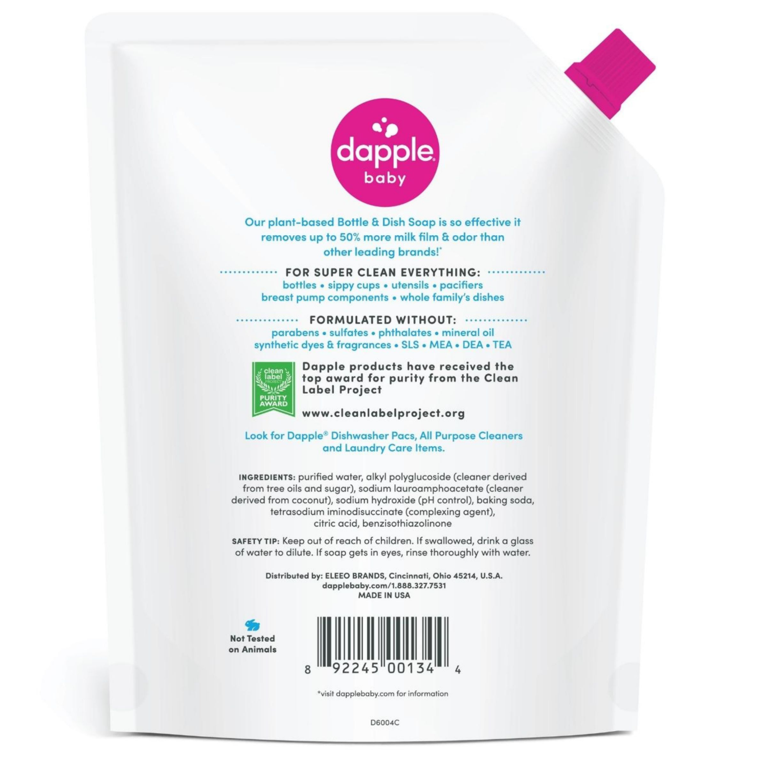 slide 2 of 5, Dapple Baby Fragrance Free Bottle & Dish Soap Refill 34 fl oz, 34 oz