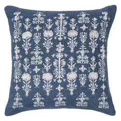 Haven & Key Floral Embroidered Decorative Throw Pillow - Blue