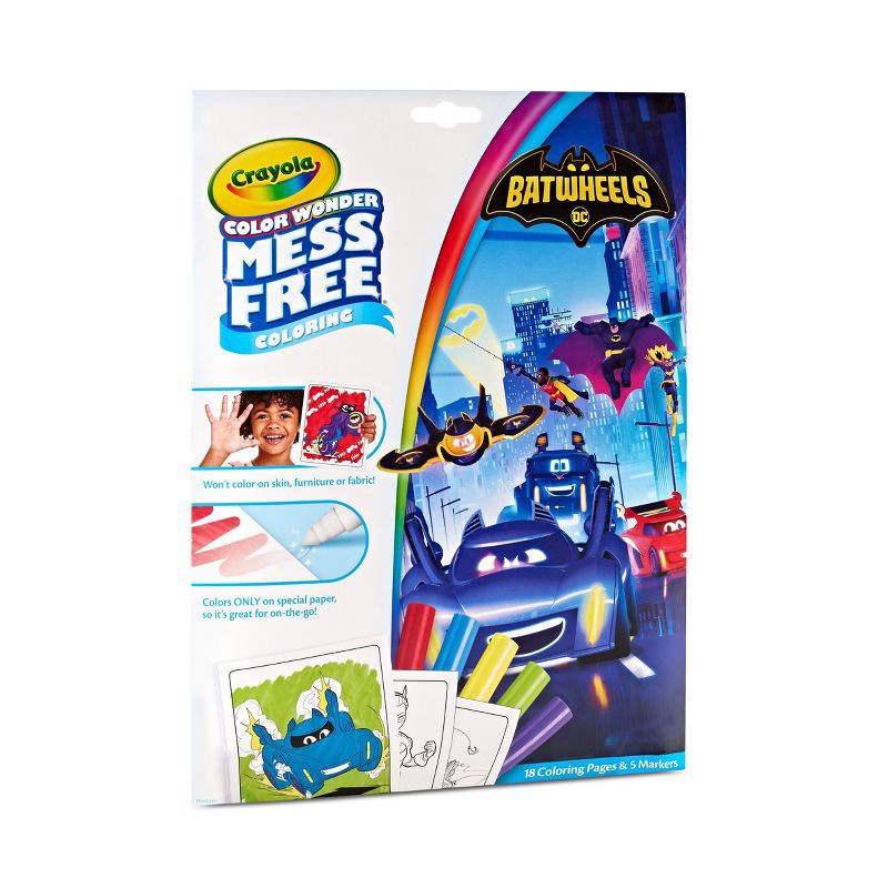 slide 2 of 7, Crayola Color Wonder Batwheels Foldalope: Mess Free Coloring Book for Kids, Includes Markers, 18 Pages, Ages 3+, 1 ct