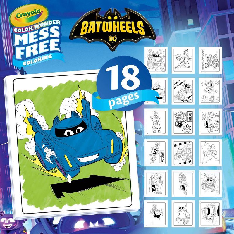 slide 6 of 7, Crayola Color Wonder Batwheels Foldalope: Mess Free Coloring Book for Kids, Includes Markers, 18 Pages, Ages 3+, 1 ct