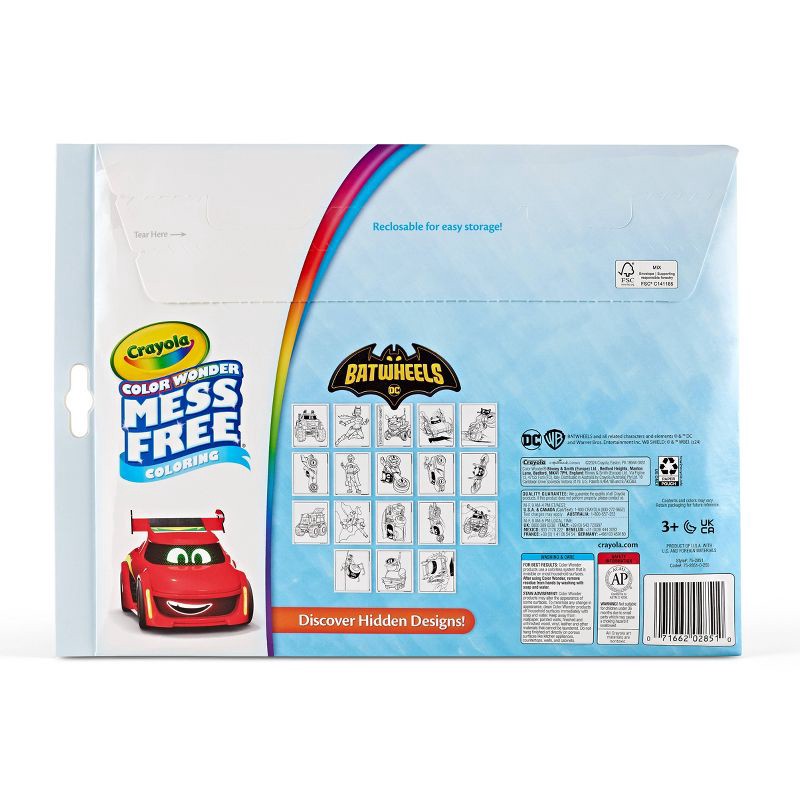 slide 7 of 7, Crayola Color Wonder Batwheels Foldalope: Mess Free Coloring Book for Kids, Includes Markers, 18 Pages, Ages 3+, 1 ct