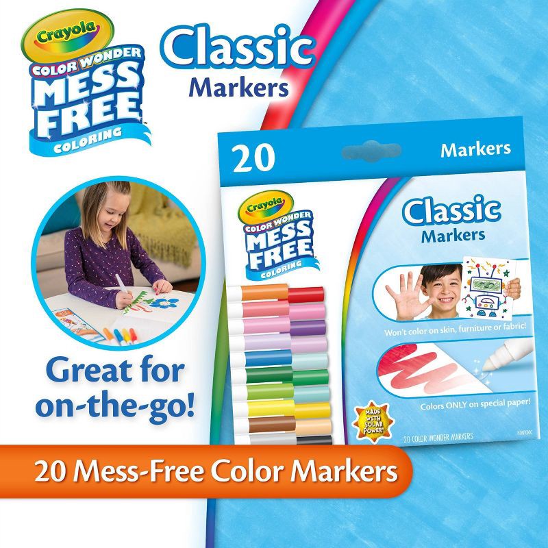 slide 8 of 9, Crayola 20ct Color Wonder Broadline Markers,Mess-Free, Non-Toxic, Creative Thinking, 20 Markers, Ages 3+, 20 ct