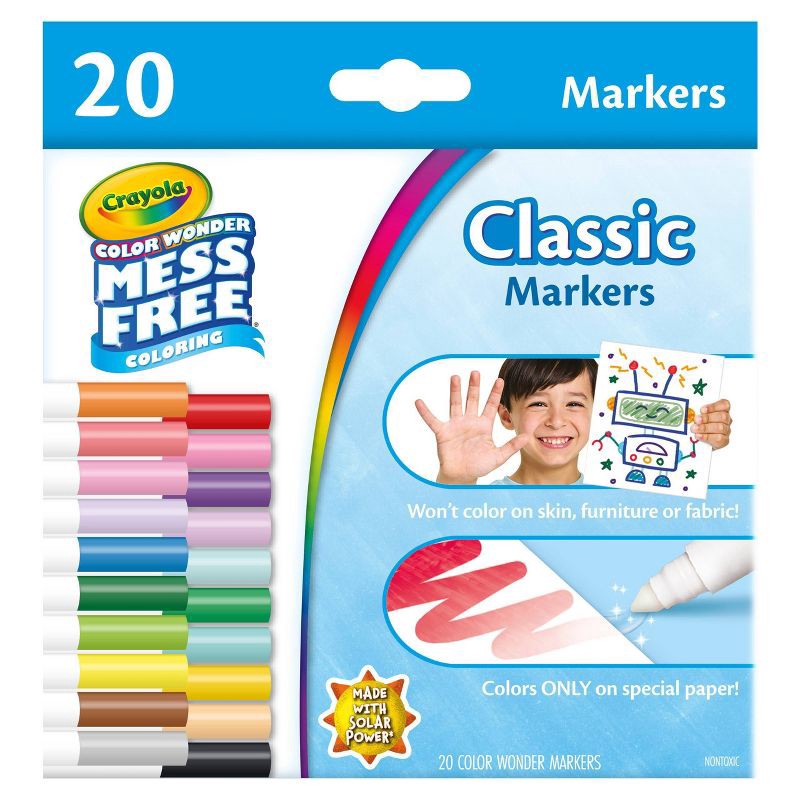 slide 1 of 9, Crayola 20ct Color Wonder Broadline Markers,Mess-Free, Non-Toxic, Creative Thinking, 20 Markers, Ages 3+, 20 ct