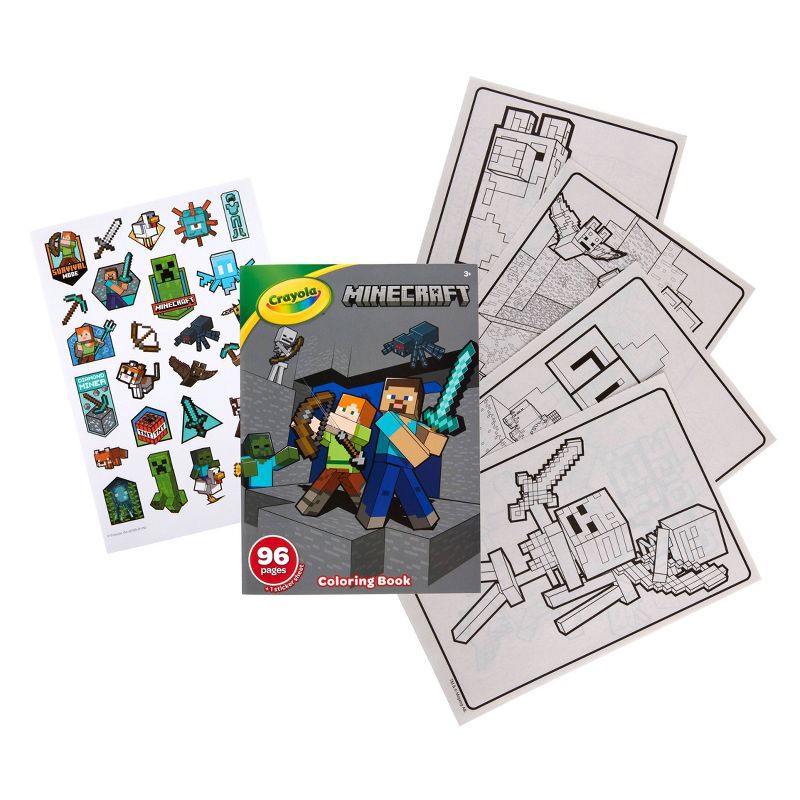 slide 4 of 8, Crayola 96pg Minecraft Coloring Book with Sticker Sheet, 1 ct