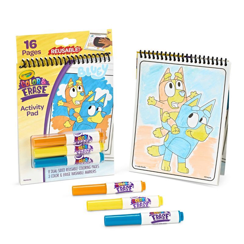 slide 3 of 7, Crayola Bluey Color & Erase Reusable Activity Pad: Mess Free Coloring Book for Creative Travel Activities, 1 ct