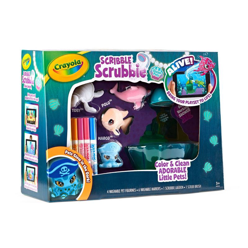 slide 2 of 7, Crayola Scribble Scrubbie Ocean Glow Lagoon: Washable Marker Craft Kit for Kids, Non-Toxic, Ages 3+, 1 ct