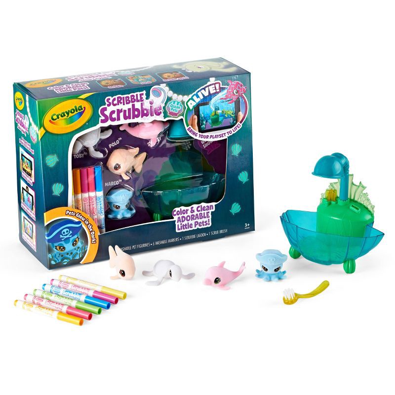 slide 3 of 7, Crayola Scribble Scrubbie Ocean Glow Lagoon: Washable Marker Craft Kit for Kids, Non-Toxic, Ages 3+, 1 ct