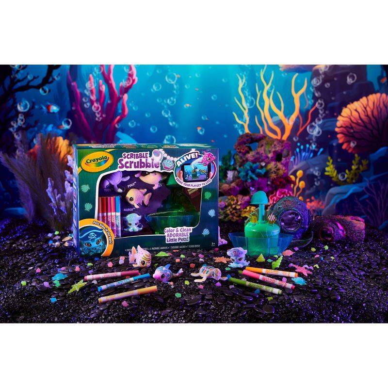 slide 7 of 7, Crayola Scribble Scrubbie Ocean Glow Lagoon: Washable Marker Craft Kit for Kids, Non-Toxic, Ages 3+, 1 ct
