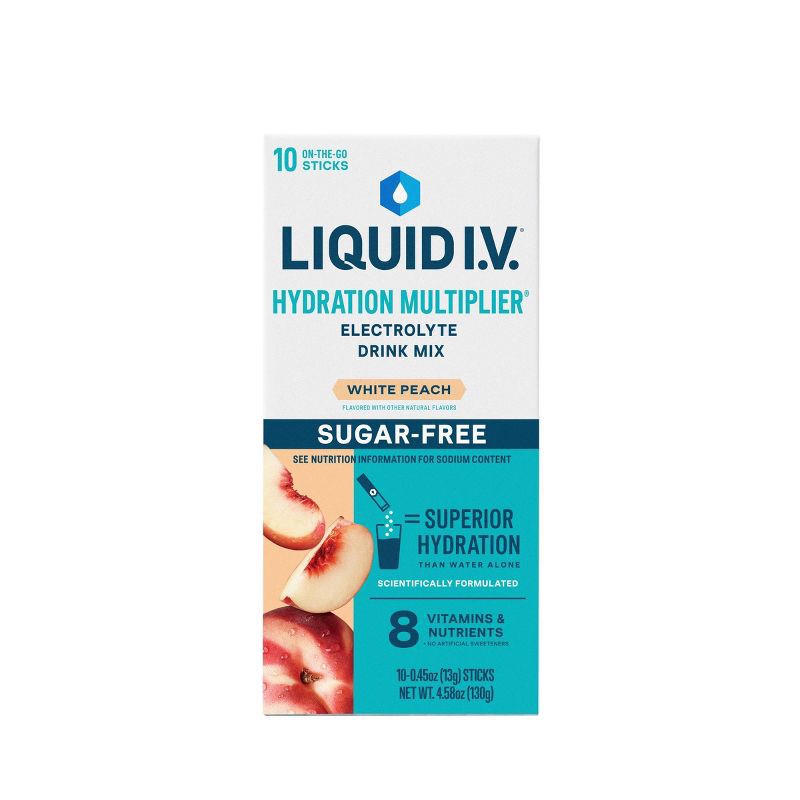 slide 2 of 11, Liquid I.V. Sugar Free Hydration Multiplier Vegan Powder Electrolyte Supplements - White Peach - 0.45oz/10ct, 0.45 oz, 10 ct